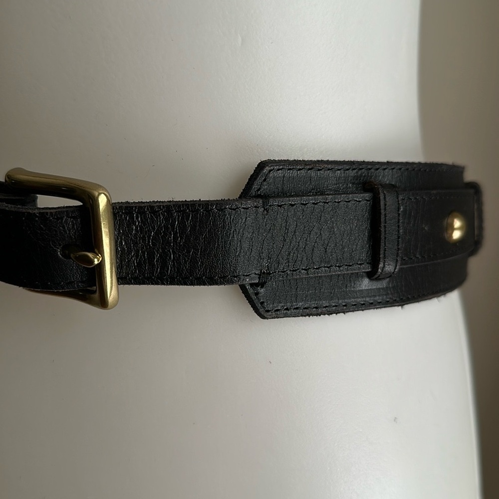 J. Crew Leather Brass Buckle Brass Stud Belt